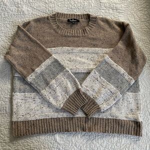 Lulu’s Snuggle Season Grey Multi Striped Balloon Sleeve Sweater